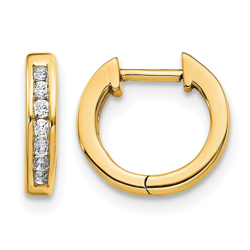 10K Yellow Gold Polished Diamond Hinged Hoop Earrings
