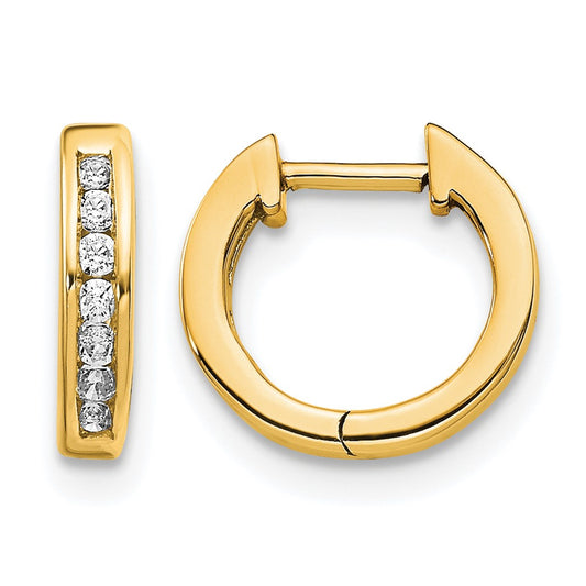 10K Yellow Gold Polished Diamond Hinged Hoop Earrings