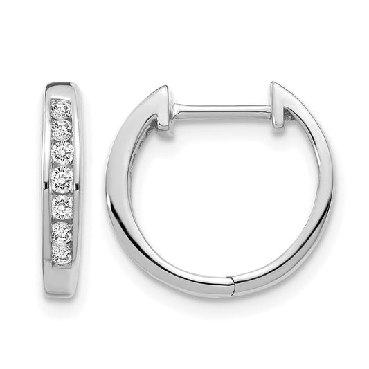 10K White Gold Diamond Hinged Hoop Earrings