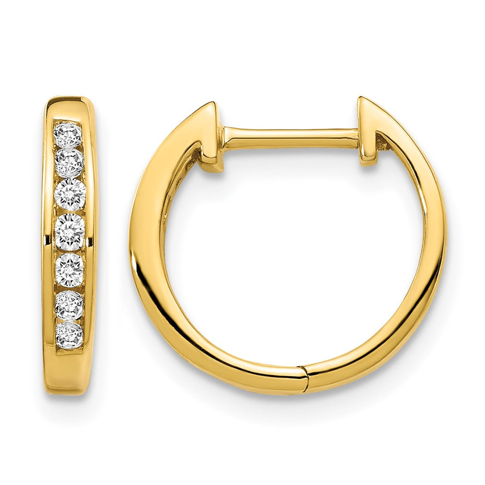10K Yellow Gold Polished Diamond Hinged Hoop Earrings