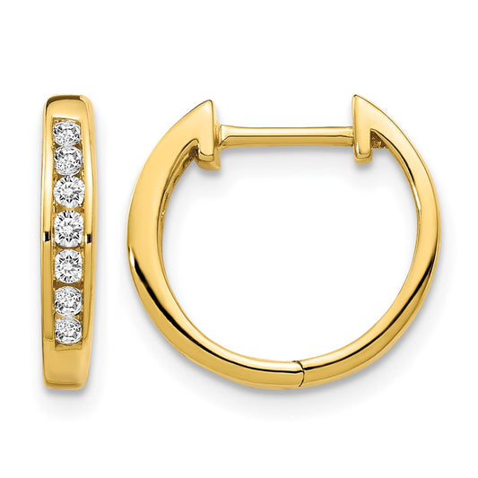 10K Yellow Gold Polished Diamond Hinged Hoop Earrings