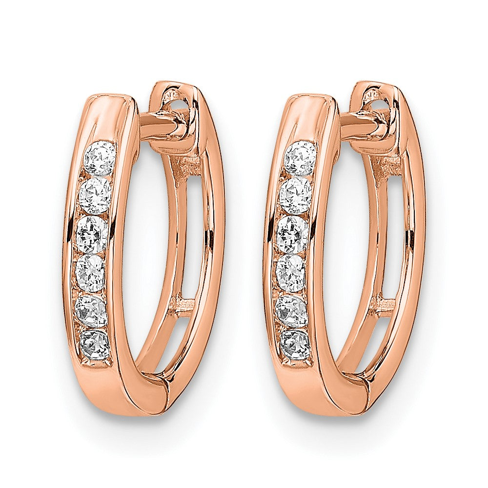 10K Rose Gold Polished Diamond Hinged Hoop Earrings