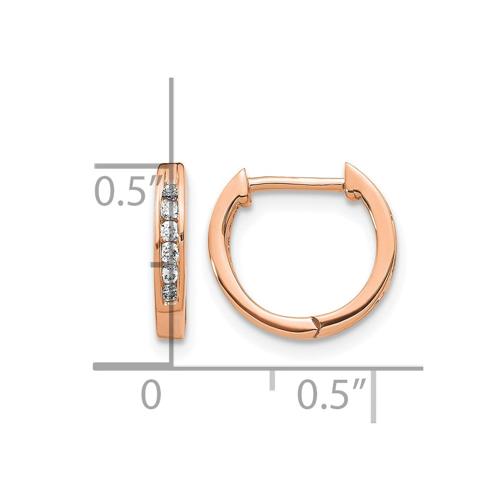 10K Rose Gold Polished Diamond Hinged Hoop Earrings