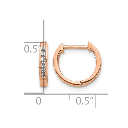 10K Rose Gold Polished Diamond Hinged Hoop Earrings