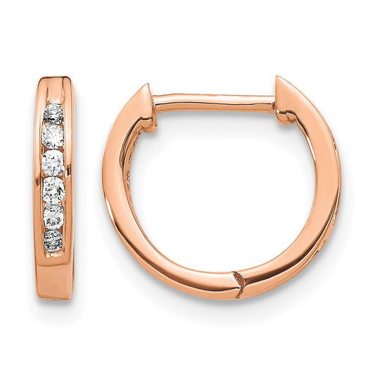 10K Rose Gold Polished Diamond Hinged Hoop Earrings