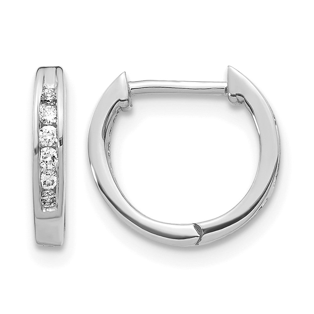 10K White Gold Polished Diamond Hinged Hoop Earrings