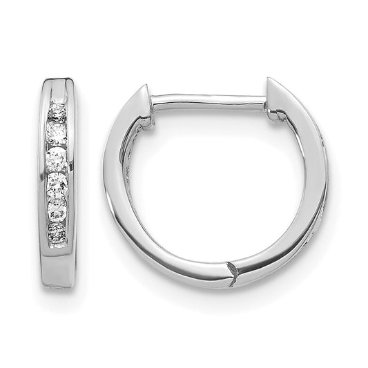 10K White Gold Polished Diamond Hinged Hoop Earrings
