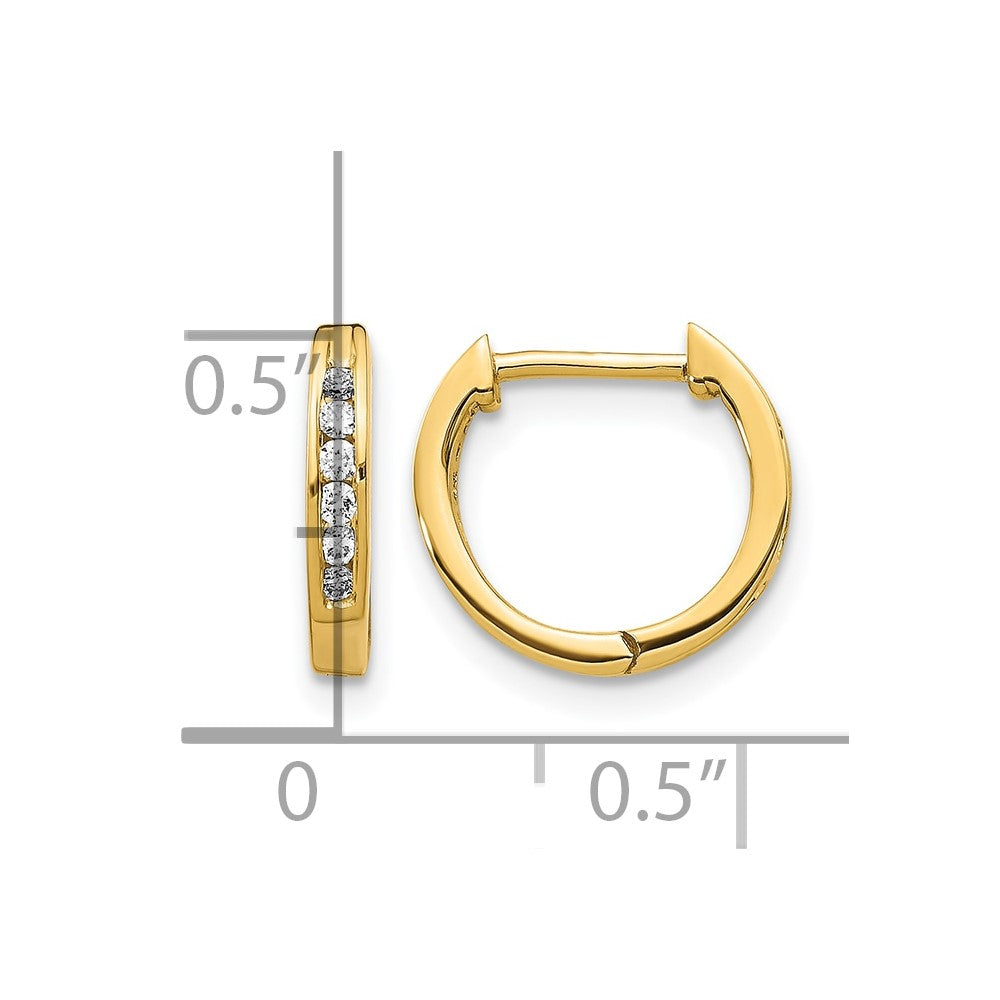 10K Yellow Gold Polished Diamond Hinged Hoop Earrings