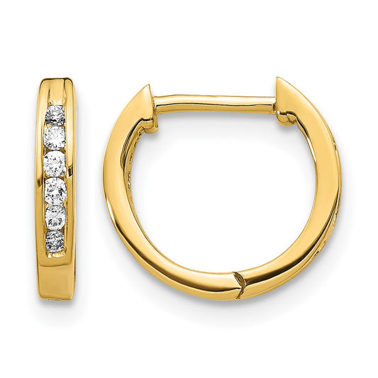 10K Yellow Gold Polished Diamond Hinged Hoop Earrings