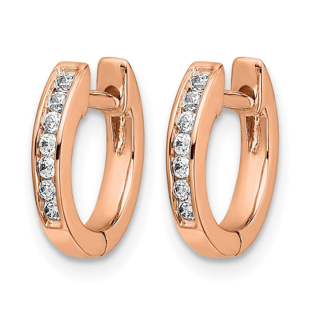 10K Rose Gold Polished Diamond Hinged Hoop Earrings