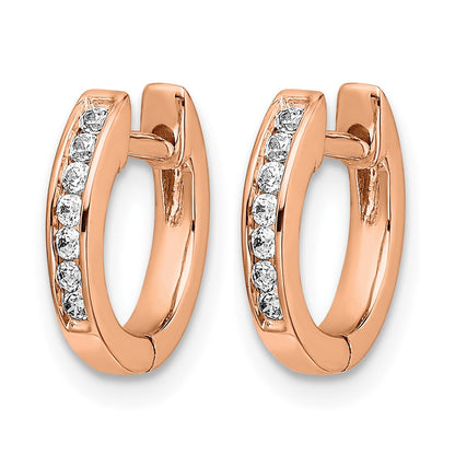 10K Rose Gold Polished Diamond Hinged Hoop Earrings