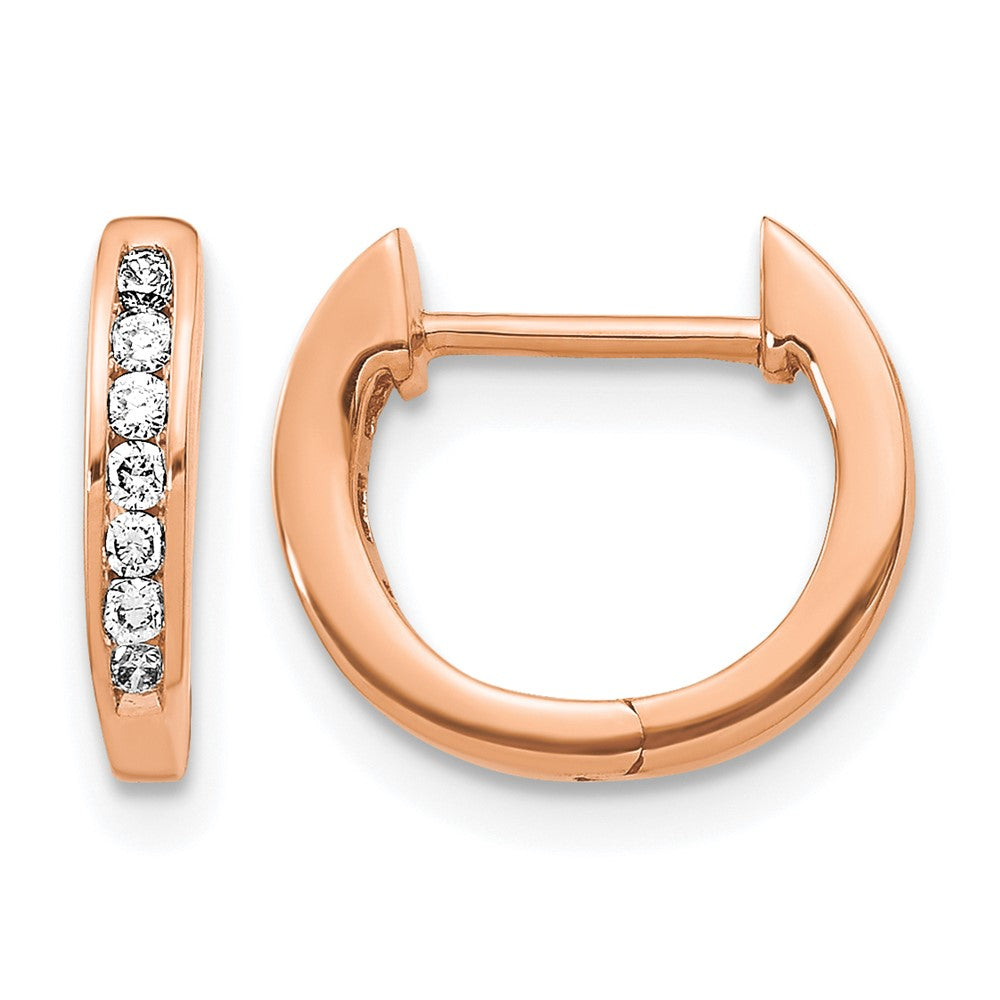 10K Rose Gold Polished Diamond Hinged Hoop Earrings