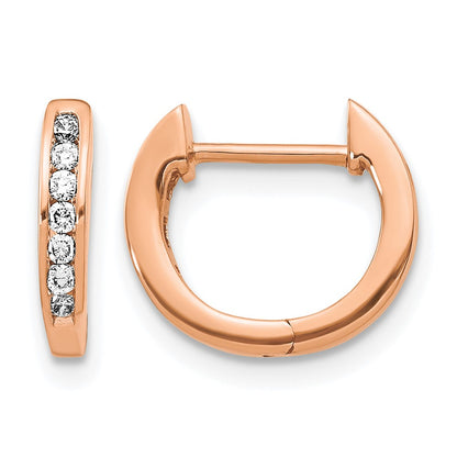 10K Rose Gold Polished Diamond Hinged Hoop Earrings