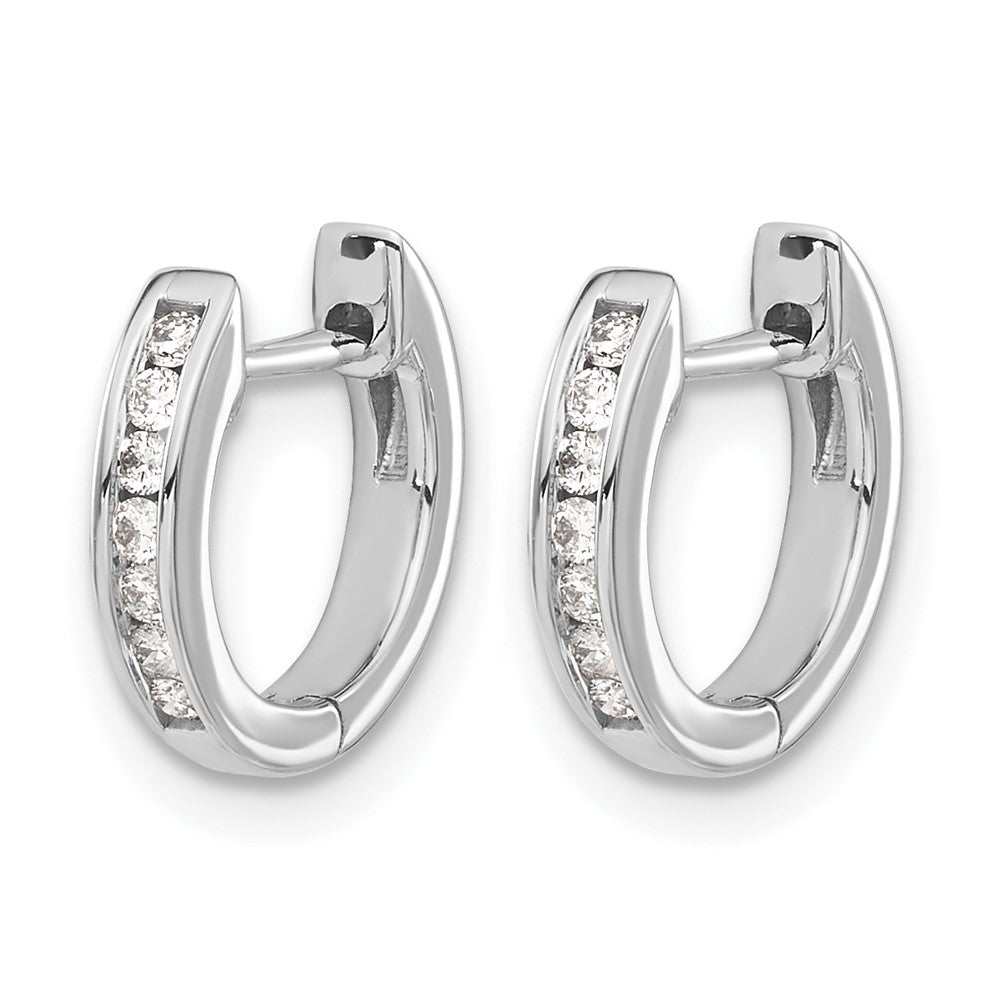 10K White Gold Polished Diamond Hinged Hoop Earrings