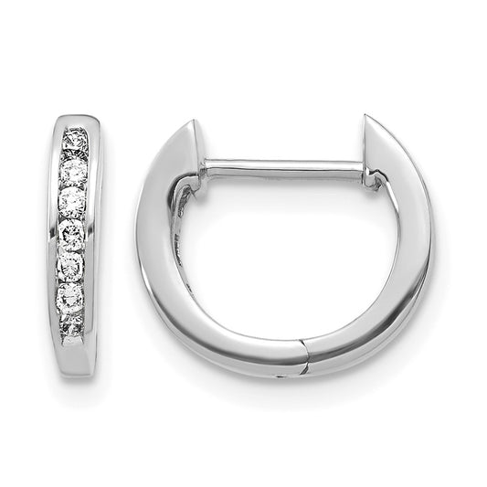 10K White Gold Polished Diamond Hinged Hoop Earrings
