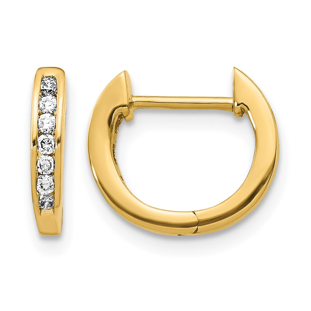 10K Yellow Gold Polished Diamond Hinged Hoop Earrings
