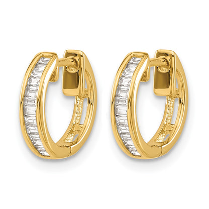 10K Yellow Gold Baguette Diamond Hinged Hoop Earrings