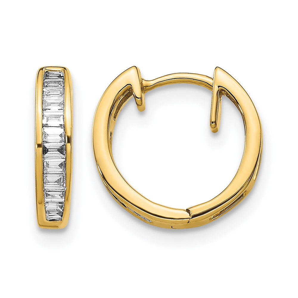 10K Yellow Gold Baguette Diamond Hinged Hoop Earrings