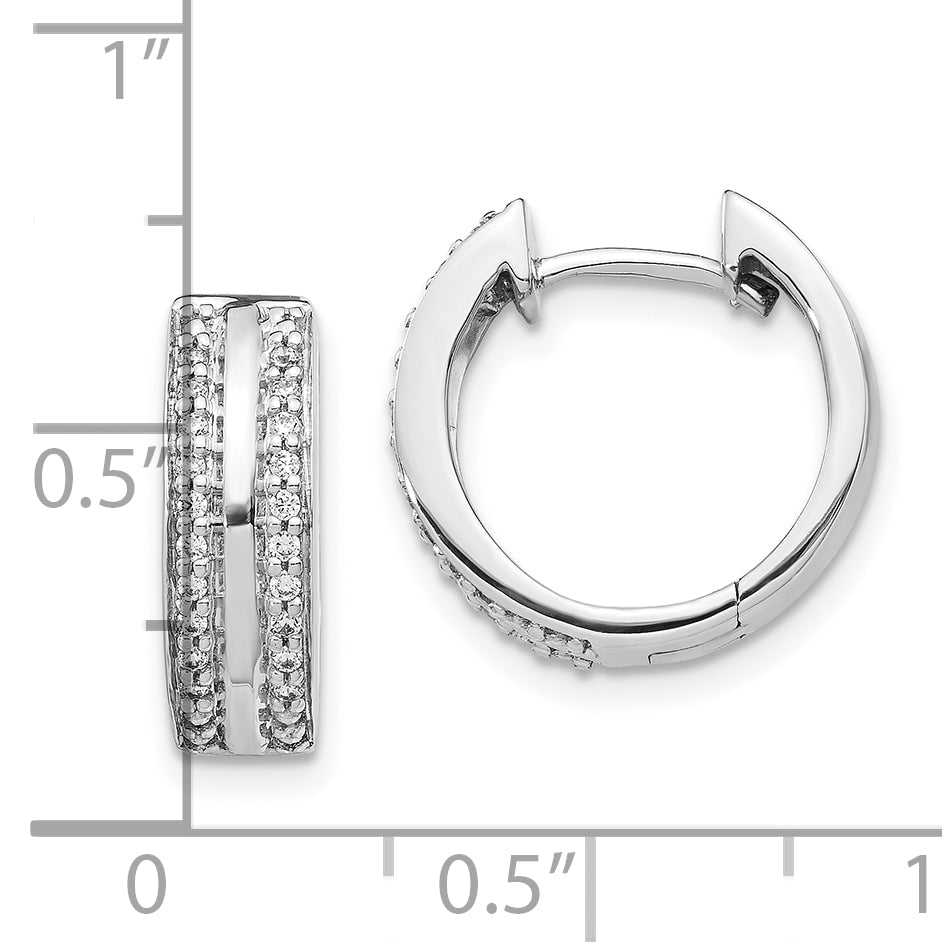 10K White Gold 2-Row Diamond Hinged Hoop Earrings