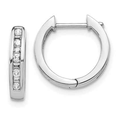 10K White Gold Round/Baguette Diamond Hinged Hoop Earrings