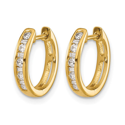 10K Yellow Gold Round/Baguette Diamond Hinged Hoop Earrings
