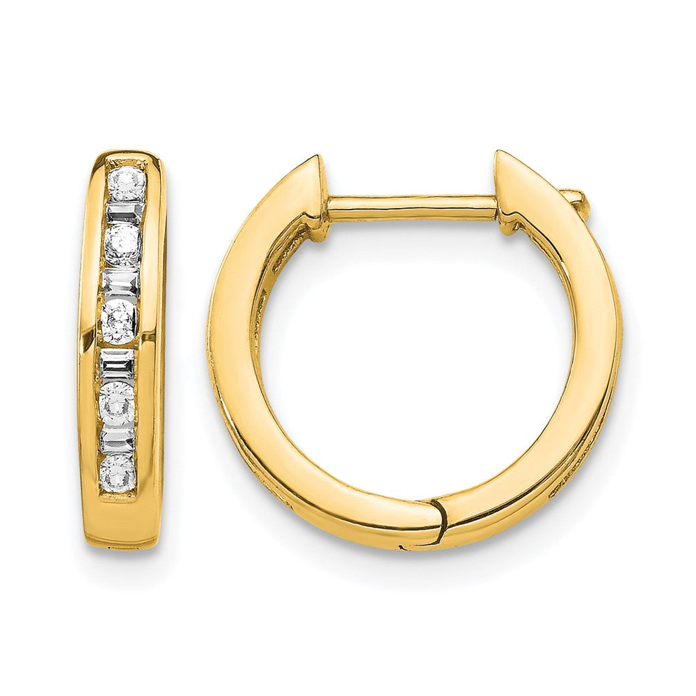 10K Yellow Gold Round/Baguette Diamond Hinged Hoop Earrings