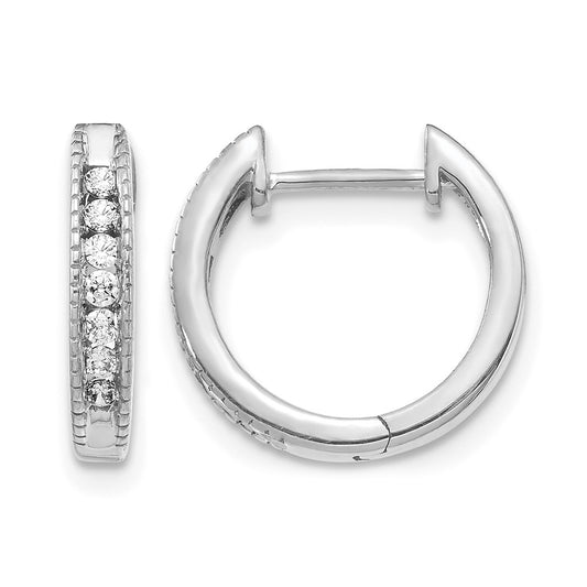 10K White Gold Diamond Hinged Hoop Earrings