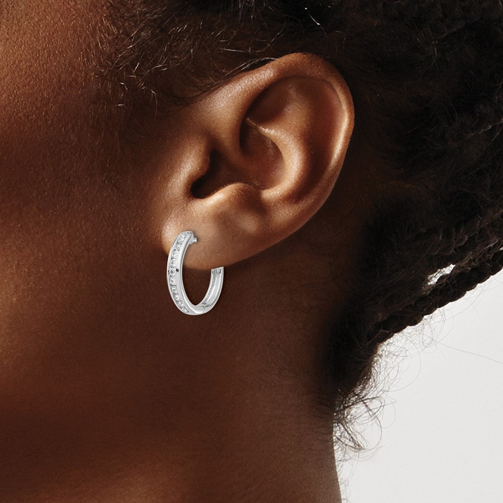 10K White Gold Diamond Hinged Hoop Earrings