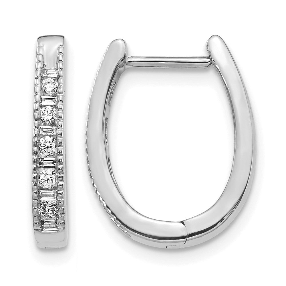 10K White Gold Diamond Oval Hinged Hoop Earrings
