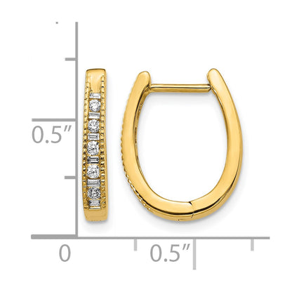 10K Yellow Gold Diamond Oval Hinged Hoop Earrings