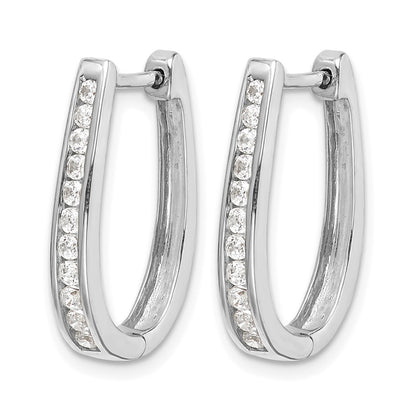 10K White Gold Diamond Oval Hinged Hoop Earrings