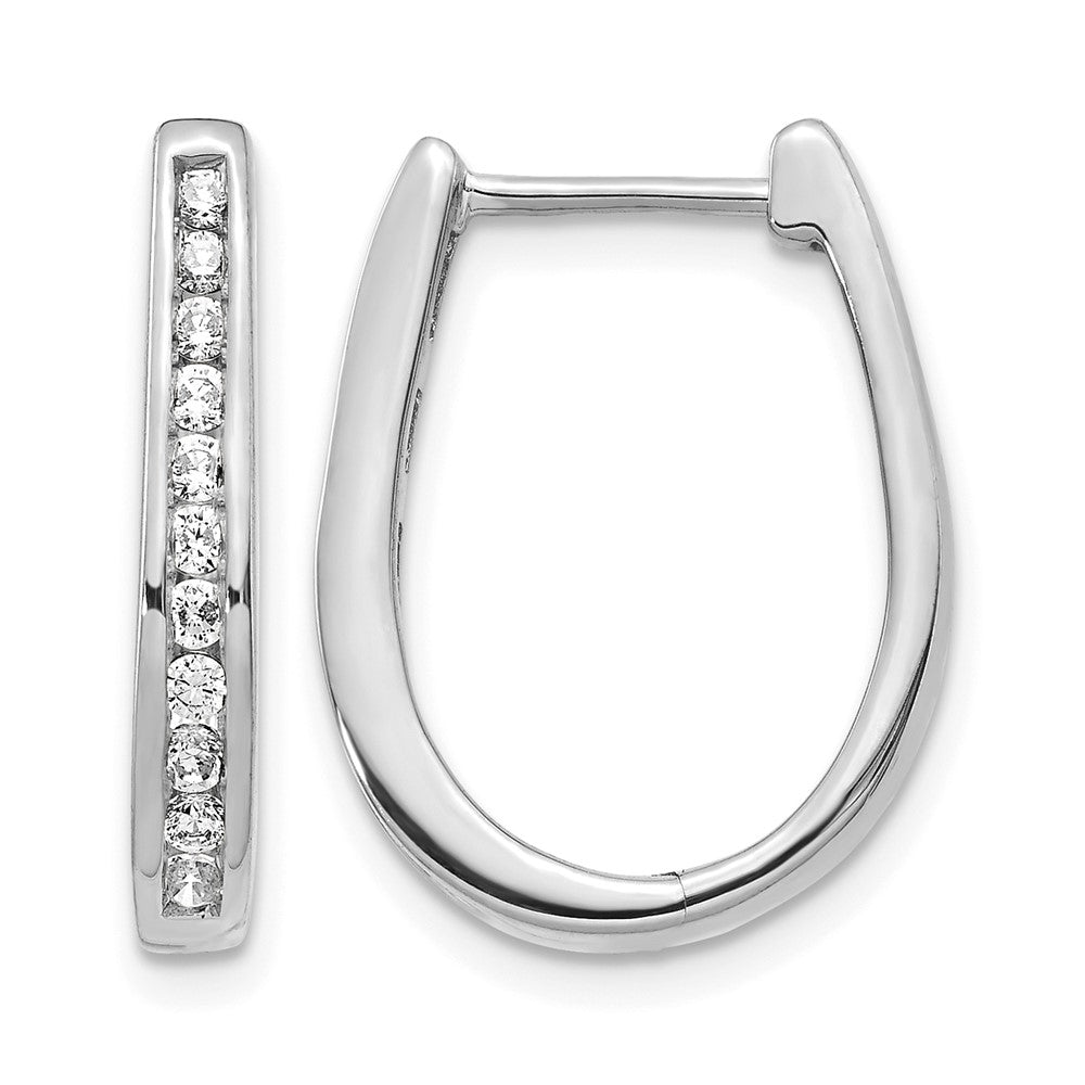 10K White Gold Diamond Oval Hinged Hoop Earrings