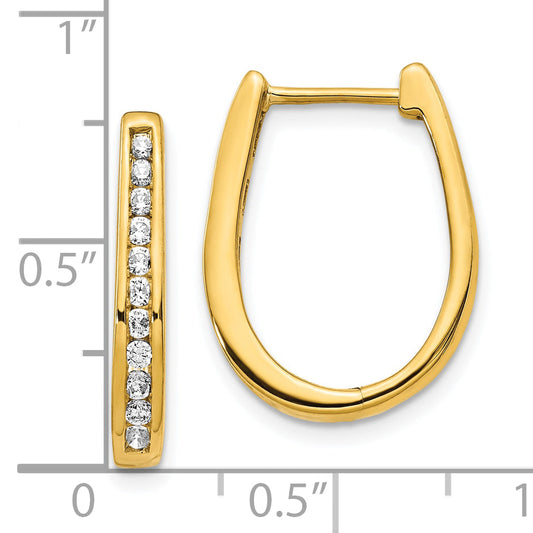 10K Yellow Gold Diamond Oval Hinged Hoop Earrings