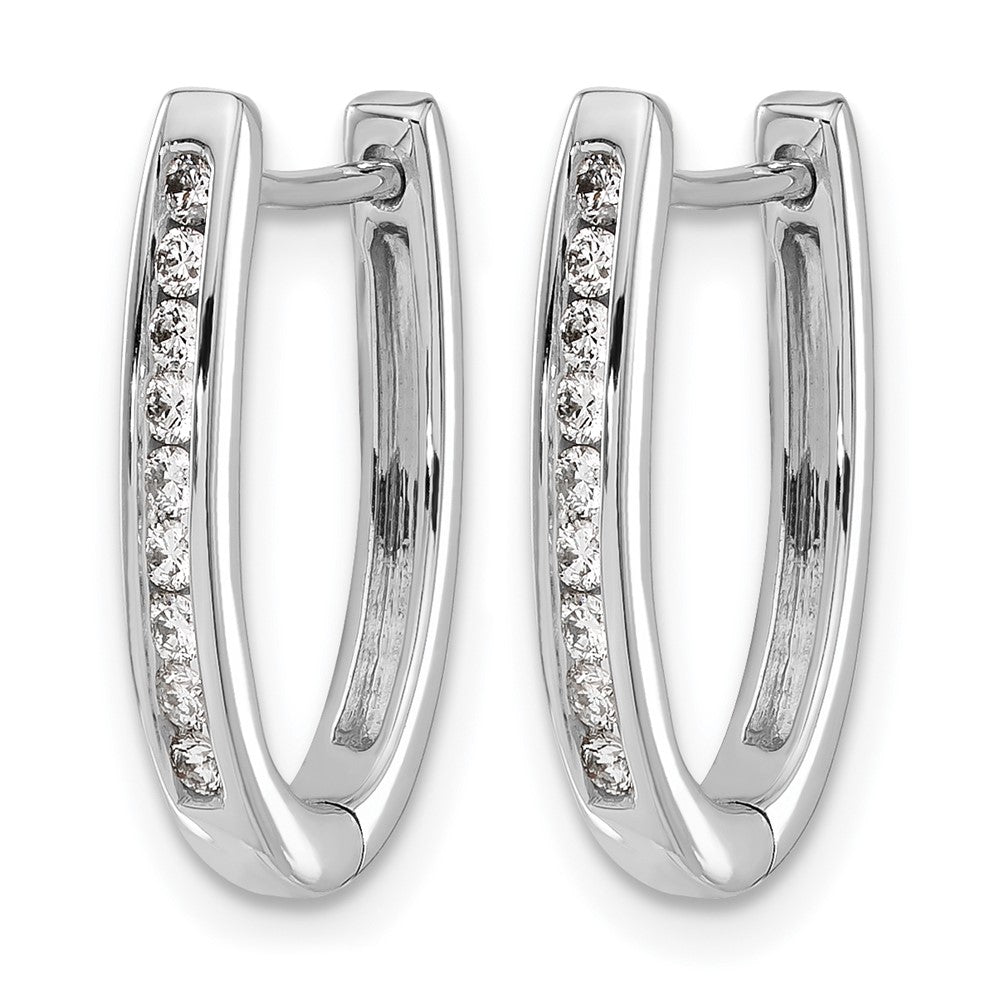 10K White Gold Diamond Oval Hinged Hoop Earrings