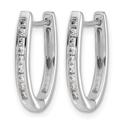 10K White Gold Diamond Oval Hinged Hoop Earrings