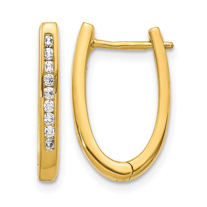 10K Yellow Gold Diamond Oval Hinged Hoop Earrings