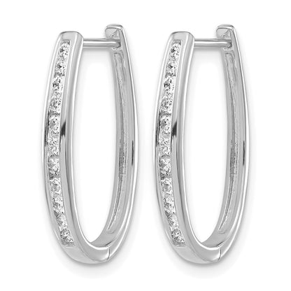 10K White Gold Diamond Oval Hinged Hoop Earrings