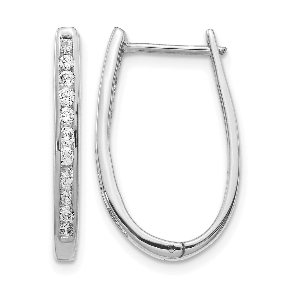 10K White Gold Diamond Oval Hinged Hoop Earrings