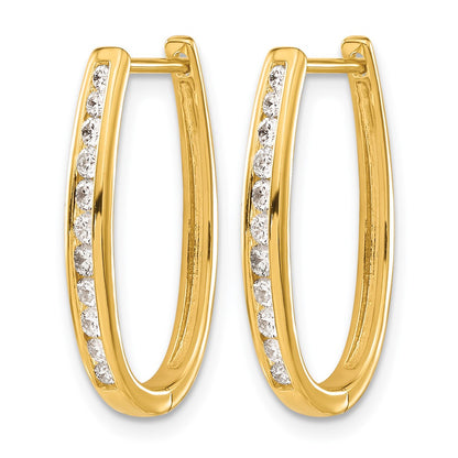 10K Yellow Gold Diamond Oval Hinged Hoop Earrings