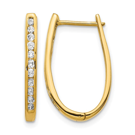 10K Yellow Gold Diamond Oval Hinged Hoop Earrings