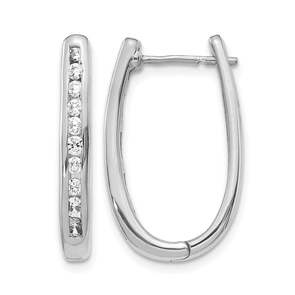 10K White Gold Diamond Oval Hinged Hoop Earrings
