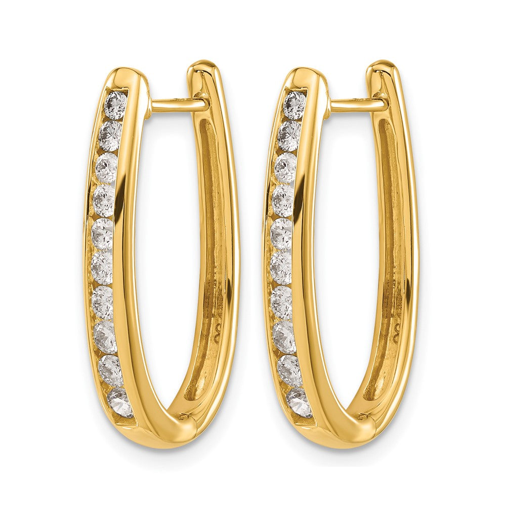 10K Yellow Gold Diamond Oval Hinged Hoop Earrings