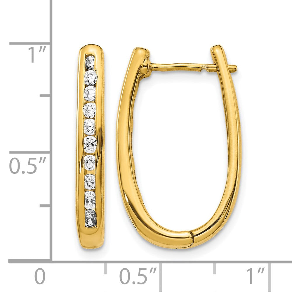 10K Yellow Gold Diamond Oval Hinged Hoop Earrings
