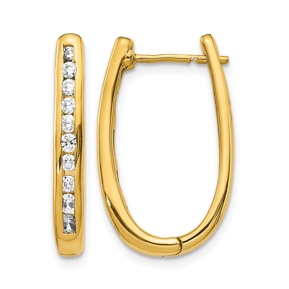 10K Yellow Gold Diamond Oval Hinged Hoop Earrings