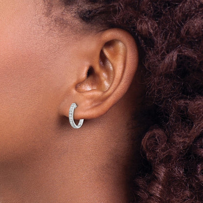 10K White Gold Diamond Hinged Hoop Earrings