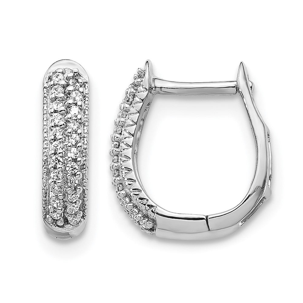 10K White Gold Polished Diamond Hinged Hoop Earrings