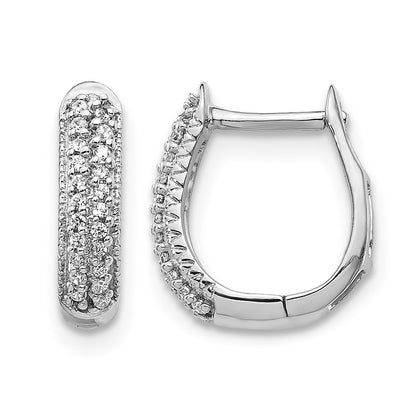 10K White Gold Polished Diamond Hinged Hoop Earrings
