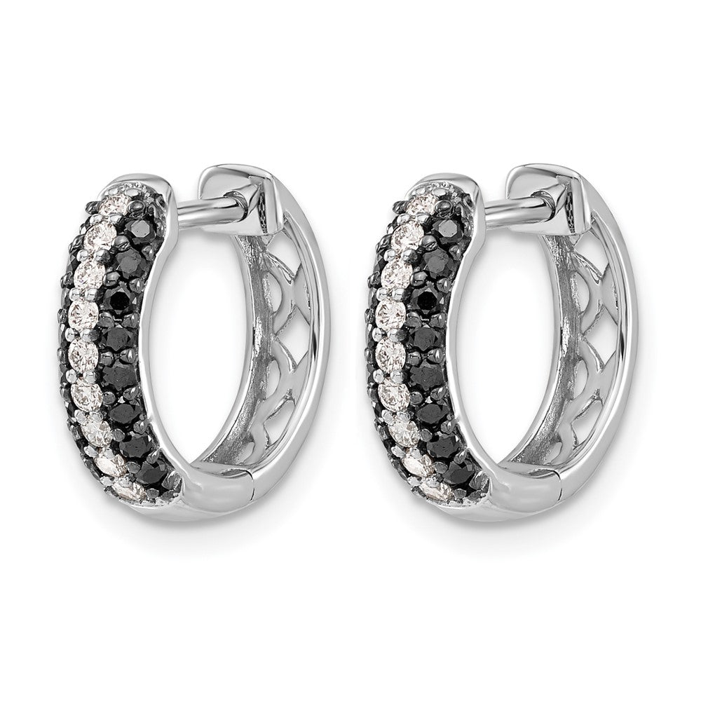 10K White Gold And Black Diamond Hinged Hoop Earrings
