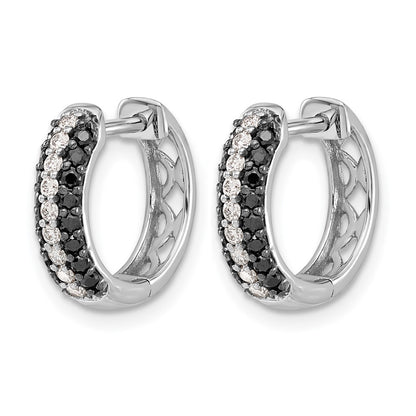 10K White Gold And Black Diamond Hinged Hoop Earrings