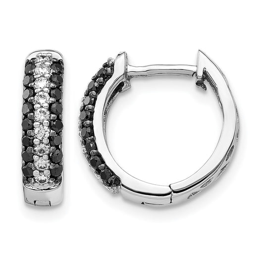 10K White Gold And Black Diamond Hinged Hoop Earrings